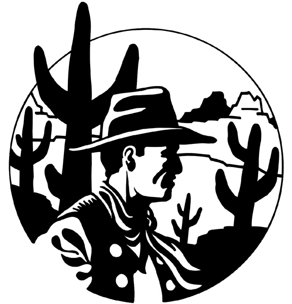 Cowboy in the desert vinyl sticker. Customize on line. People Religions Countries 070-0348